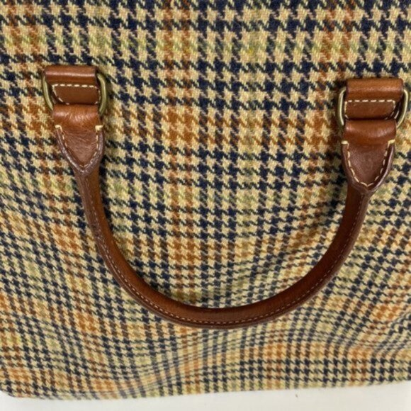 Rare J.Crew Vintage Tote Bag Classic Houndstooth Wool Plaid Leather - Picture 11 of 11